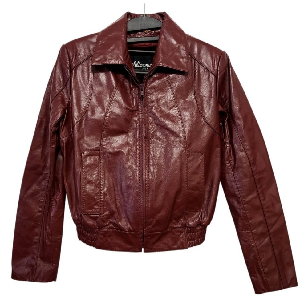 Vintage 80s Oxblood Leather Bomber Jacket Cropped Moto Wilsons - Picture 2 of 16